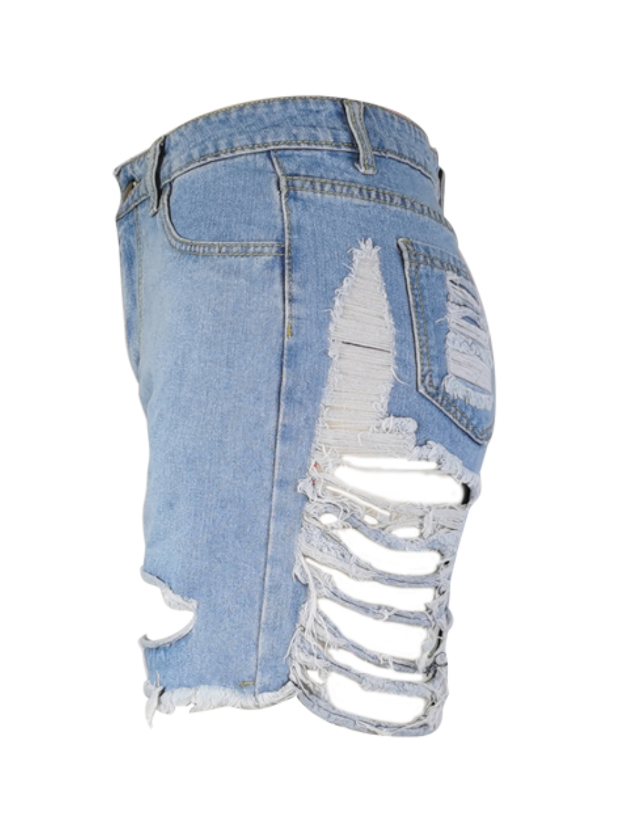 LW Mid Waist Ripped Denim Shorts (No Stretch)