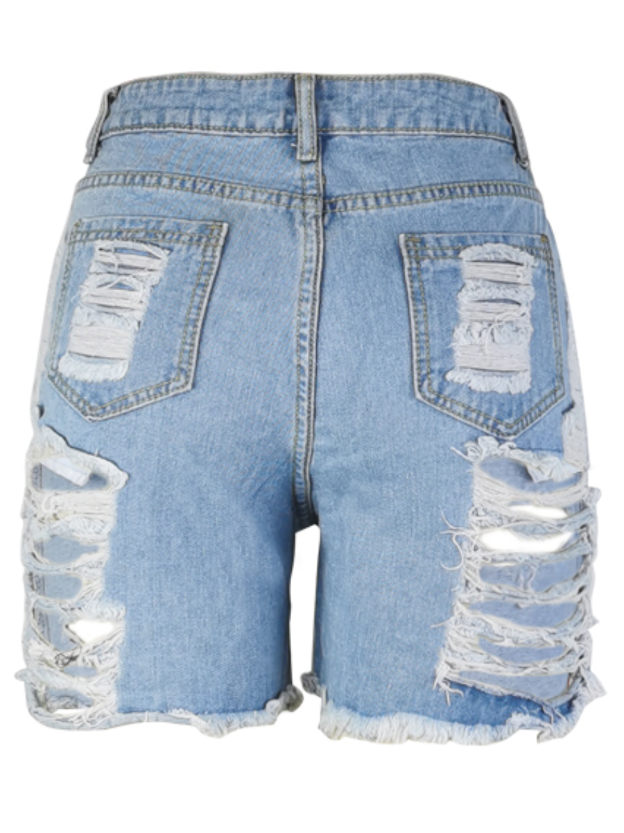 LW Mid Waist Ripped Denim Shorts (No Stretch)