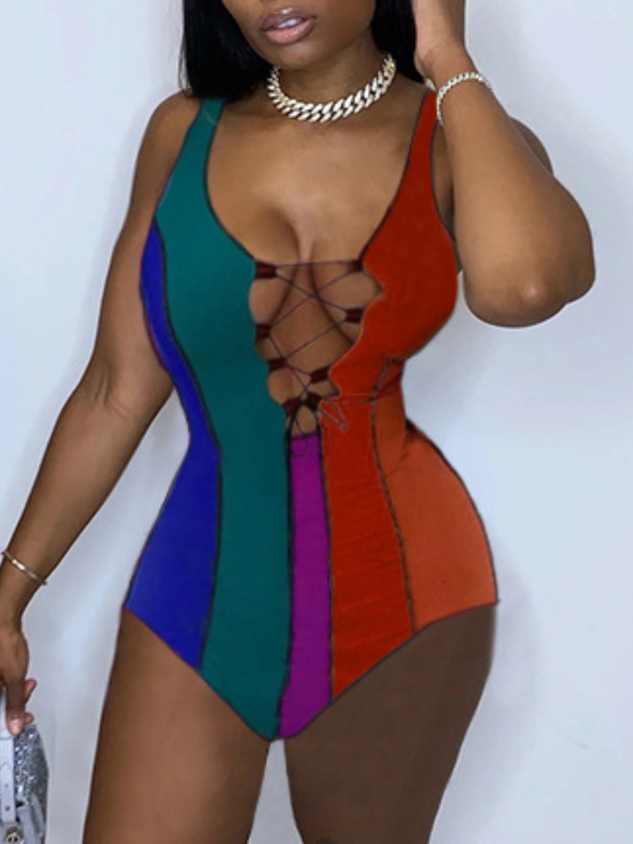 

LW Striped Patchwork Romper, Multi