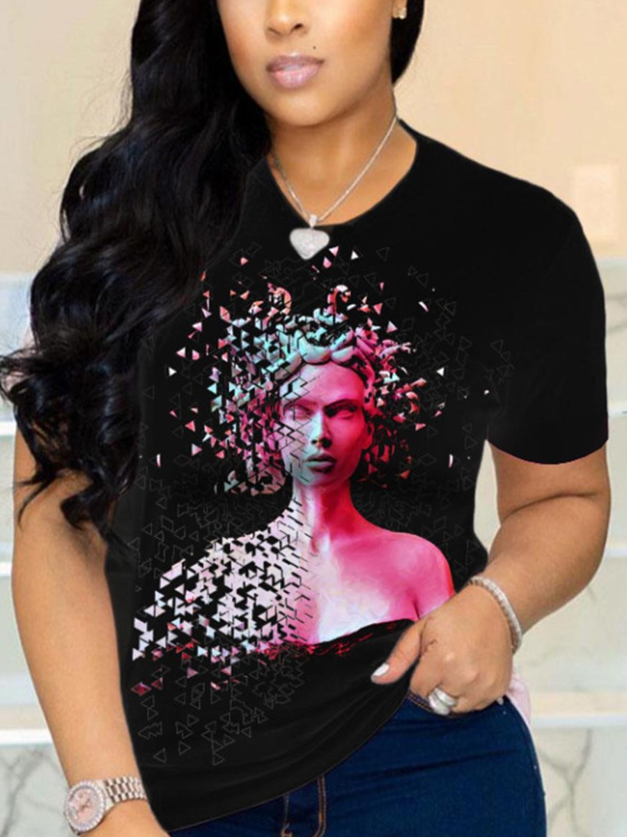 

LW Plus Size Gradient Figure Print T-shirt, Black