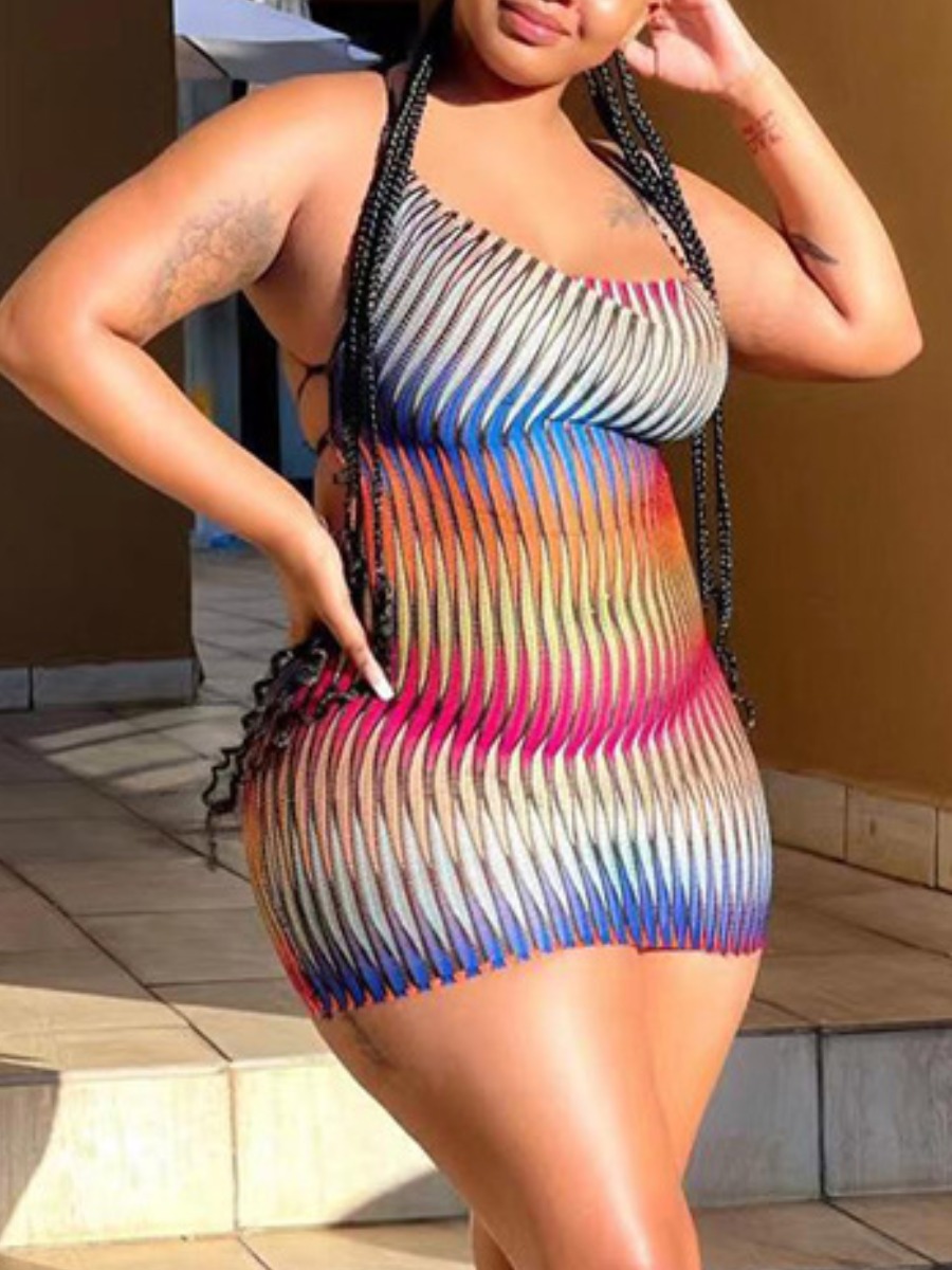 

LW SXY Plus Size Gradient Backless Bodycon Dress, Red