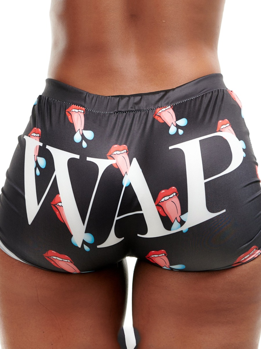 

LW Lip Letter Print Shorts, Pitch-black