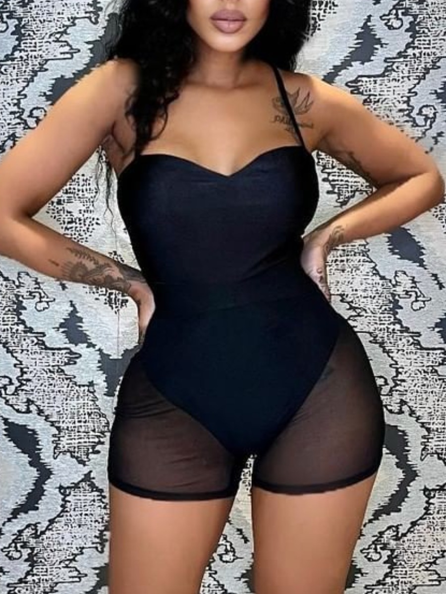 

LW SXY See-through Cami Romper, Black