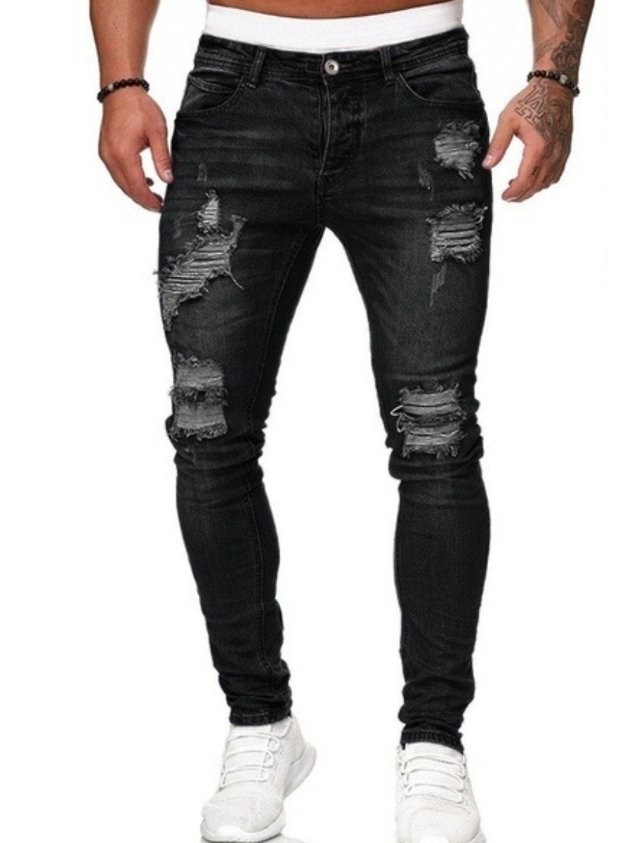

LW Men Ripped High Stretchy Jeans, Black