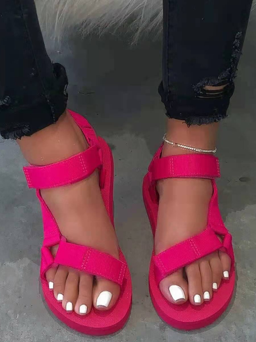 

LW Round Toe Velcro Sandals, Rose red