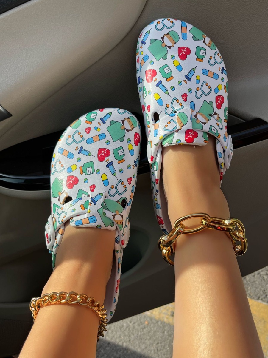 

LW Cartoon Heart Print Slides, Baby blue