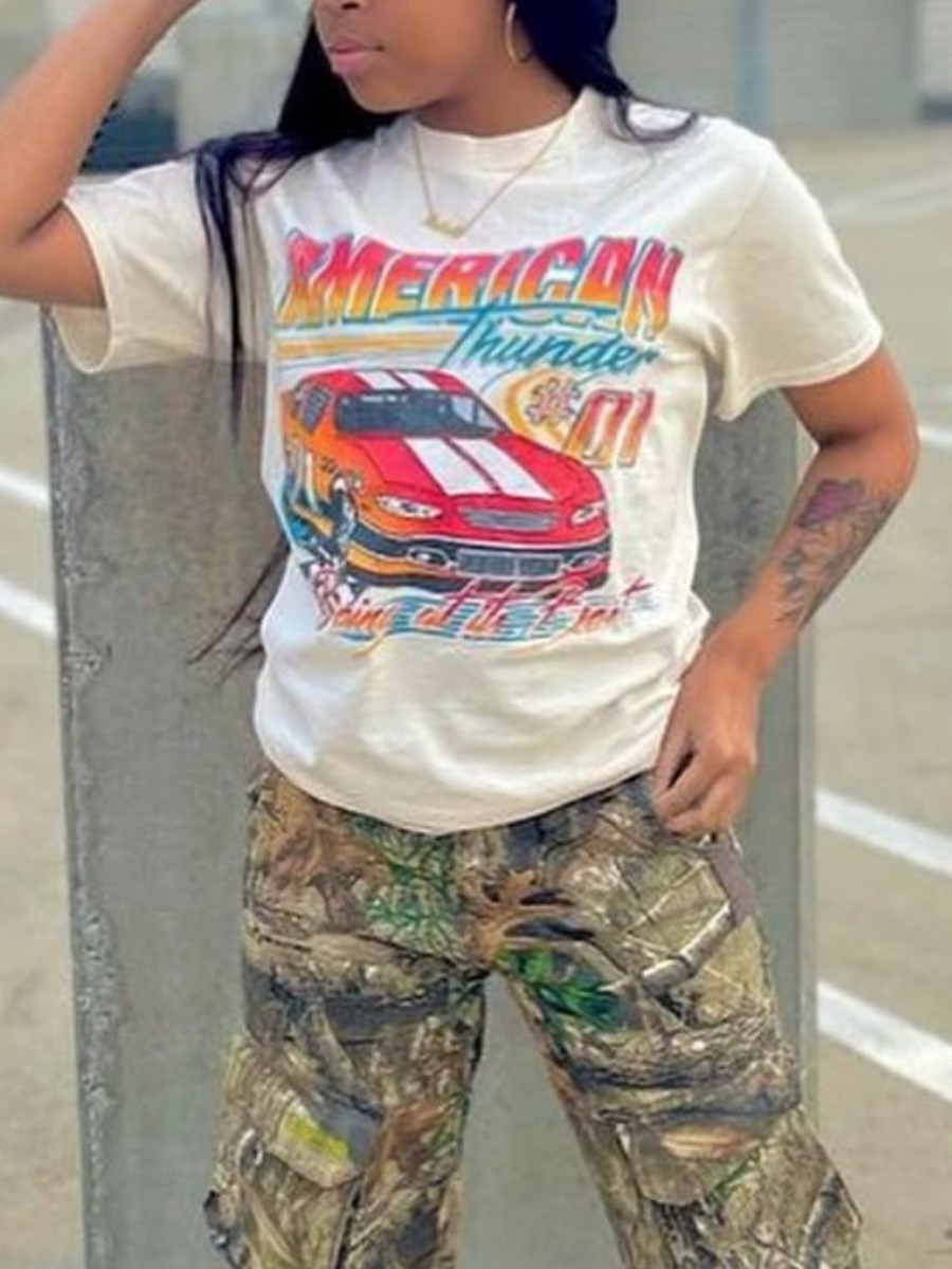 

LW Car Letter Print T-shirt, White