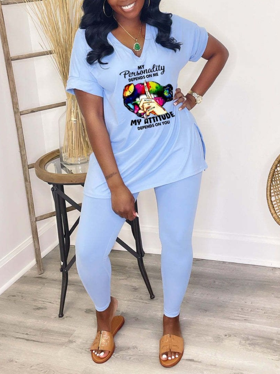 LW Lip Letter Print High Stretchy Pants Set