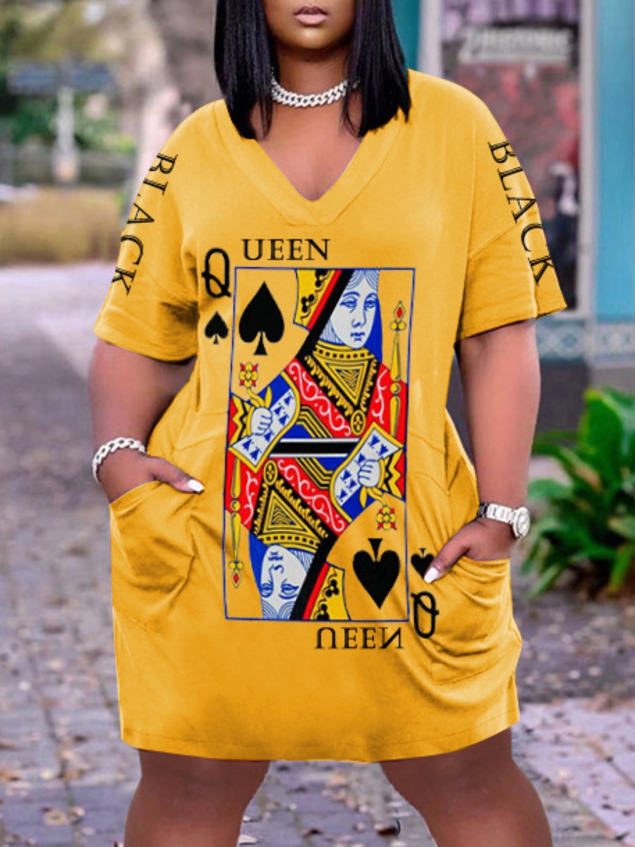 

LW Plus Size Poker Letter Print Dress, Yellow