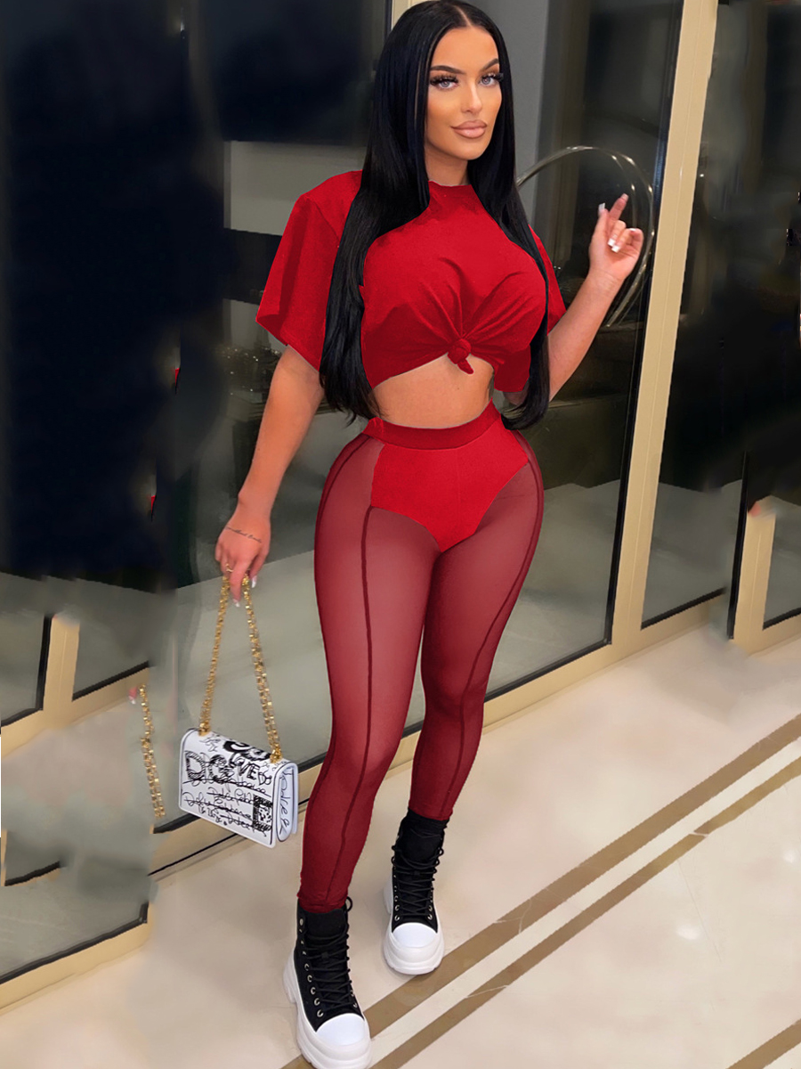LW Round Neck See-through Pants Set
