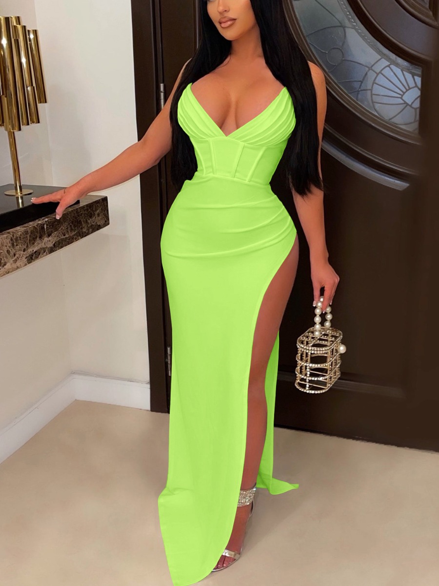 

LW High Split Cami Dress, Green