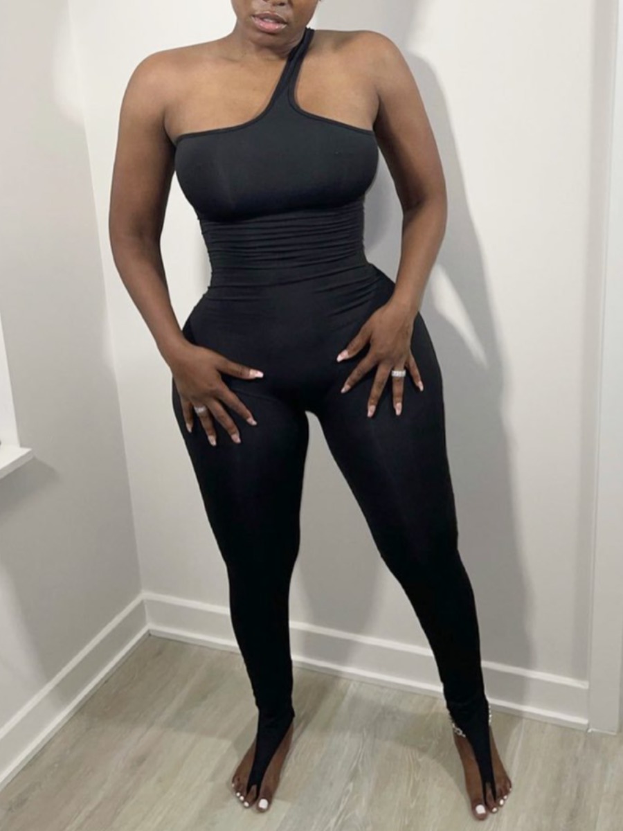 

LW One Shoulder Skinny Jumpsuit, Black