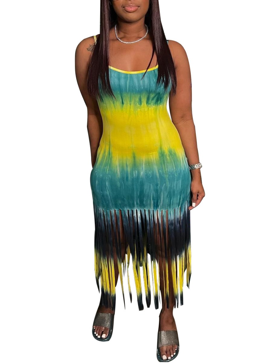 LW Tie-dye Tassel Design Cami Dress