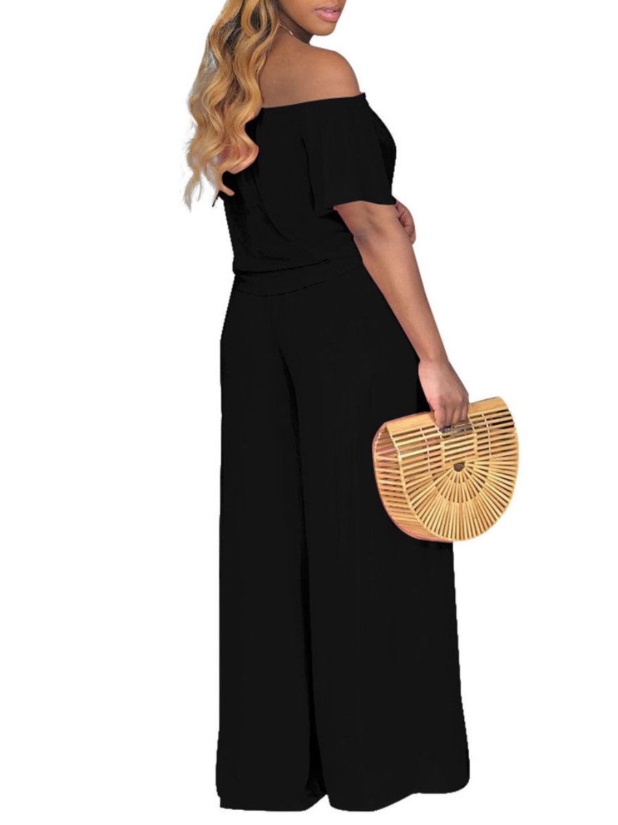 

LW Casual Side High Slit Pink Two-piece Pants Set, Black