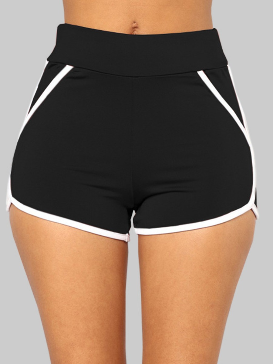 

LW Mid Waist Striped Sports Shorts, Black