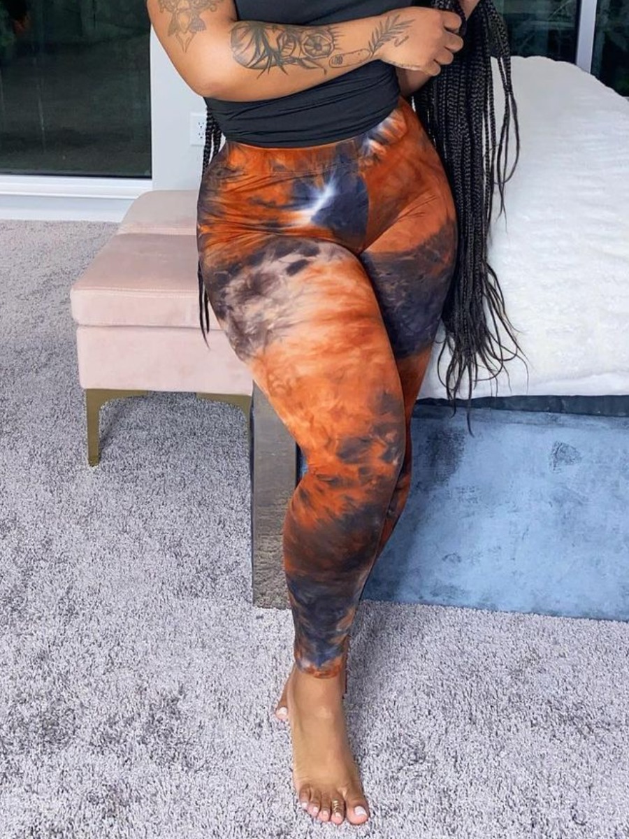 

LW Mid Waist Tie-dye Stretchy Leggings, Camo