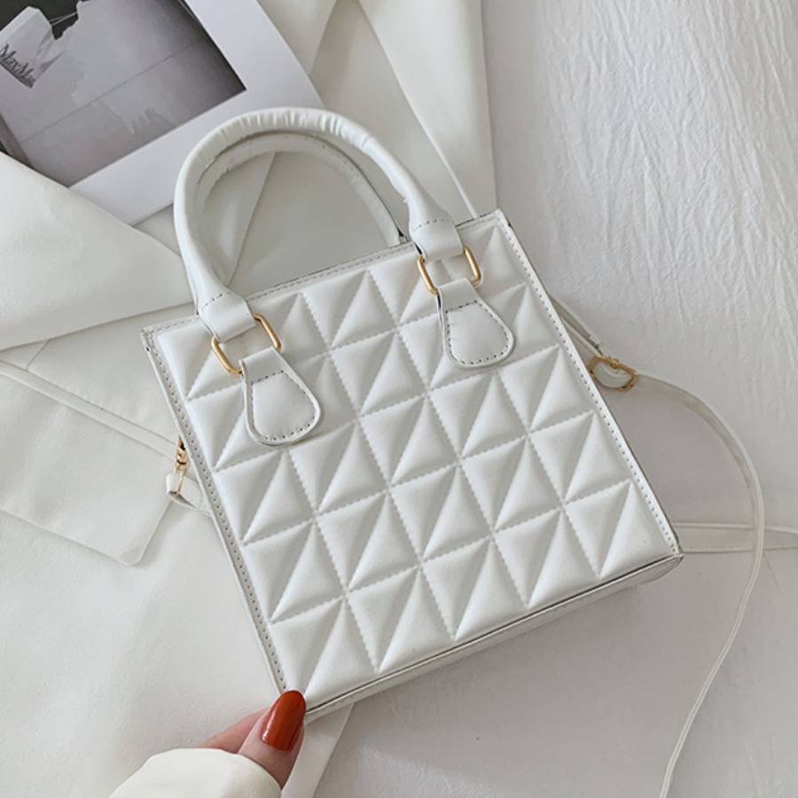 

LW Rectangular Plaid Pattern Messenger Bag, White