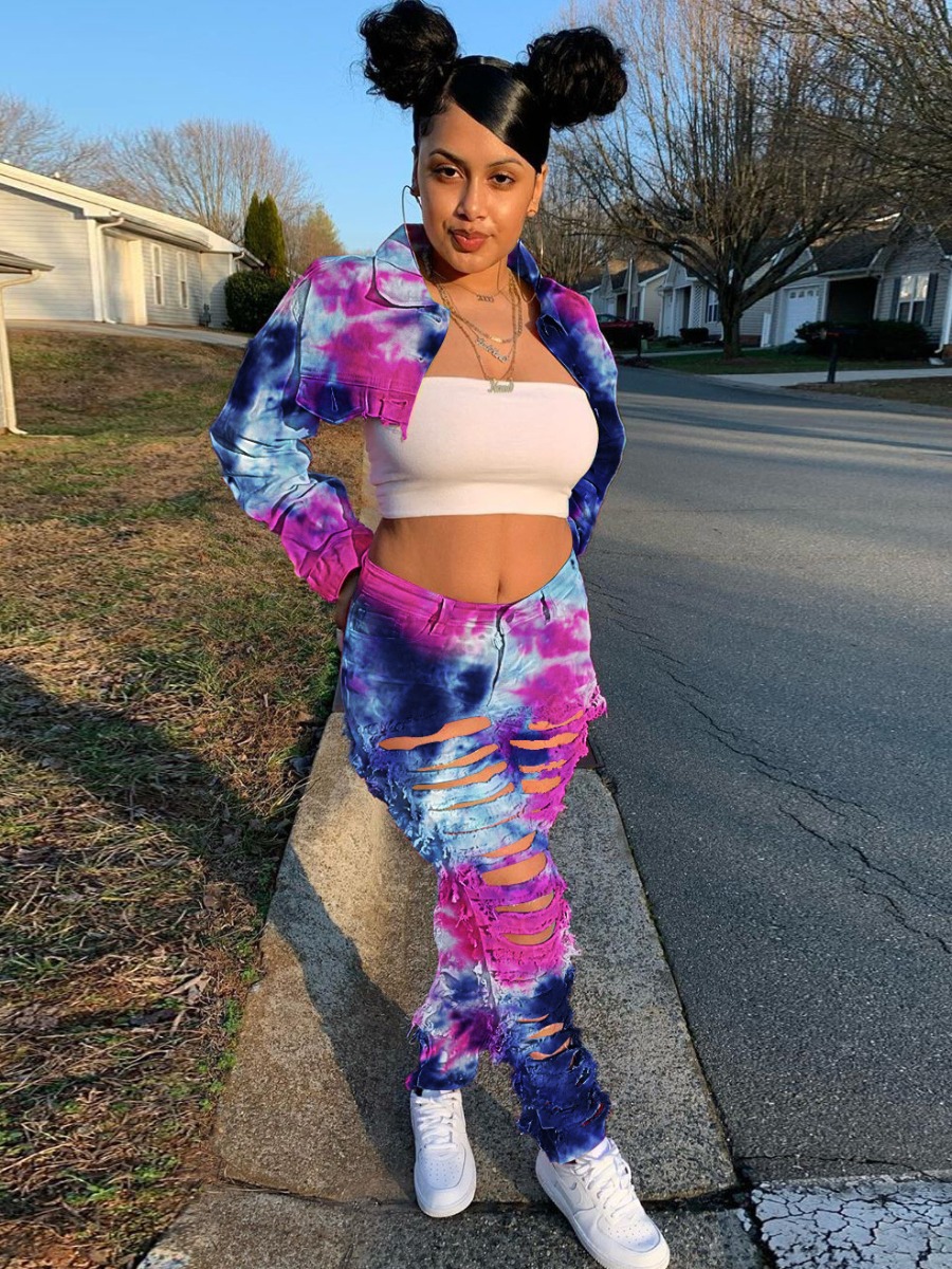 LW Tie-dye Ripped Jeans