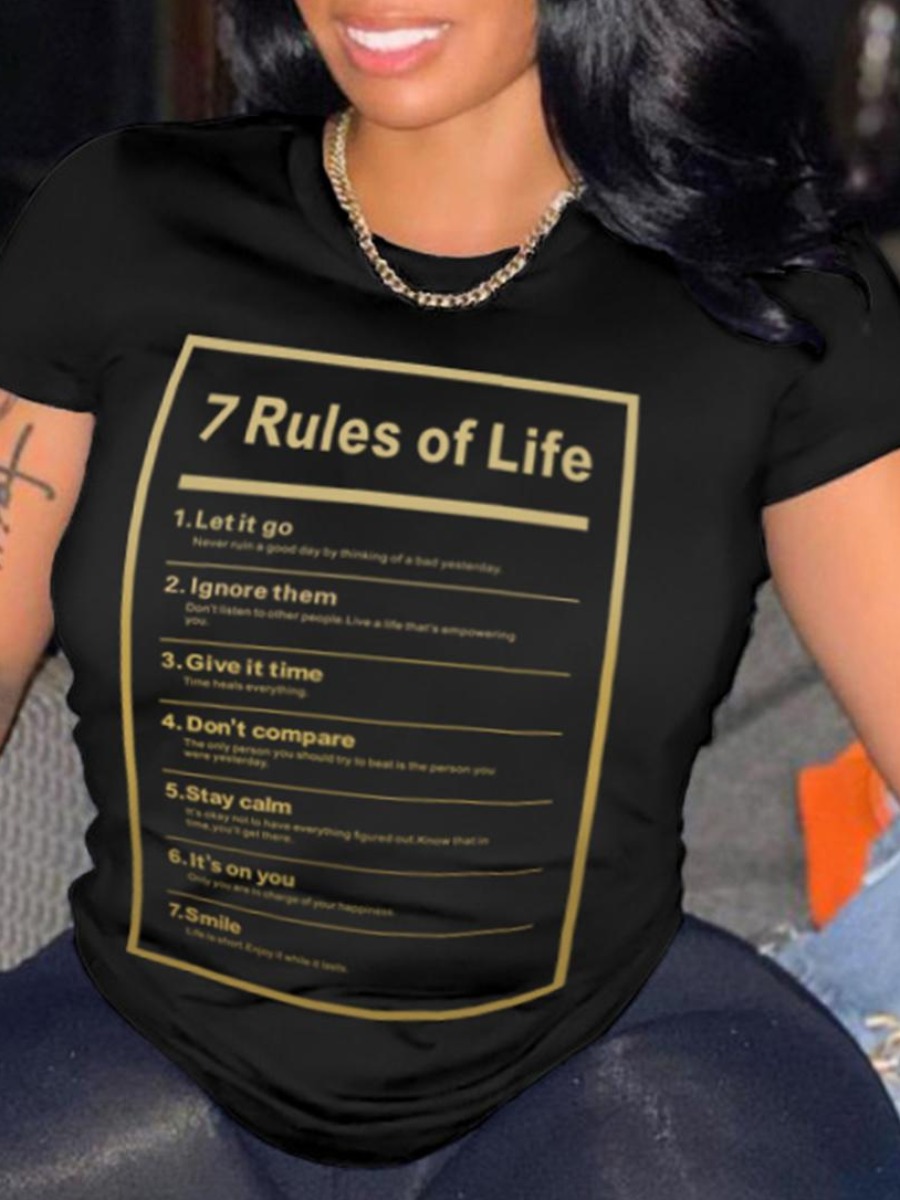 LW Plus Size Round Neck Letter Print T-shirt