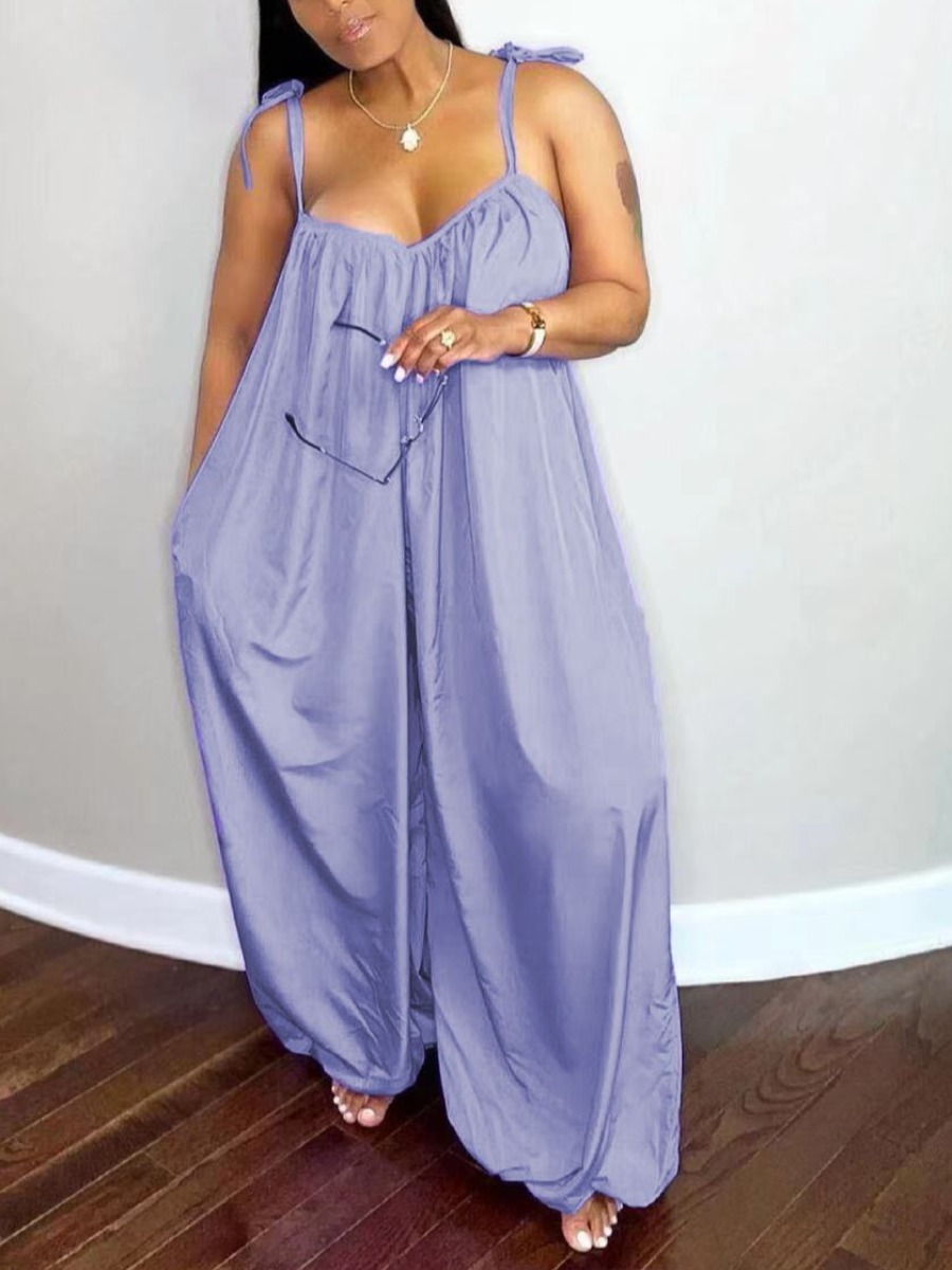 

LW Plus Size Bandage Design Loose Jumpsuit, Light purple