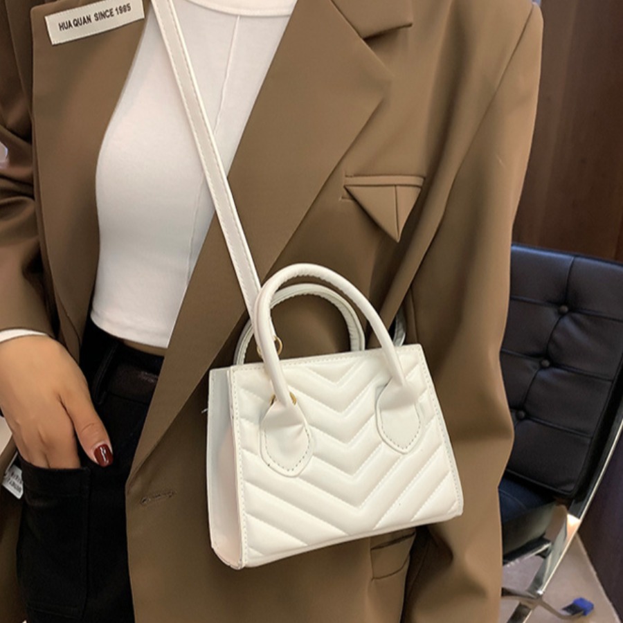 

LW Leather Geometric Pattern Messenger Bag, Off white