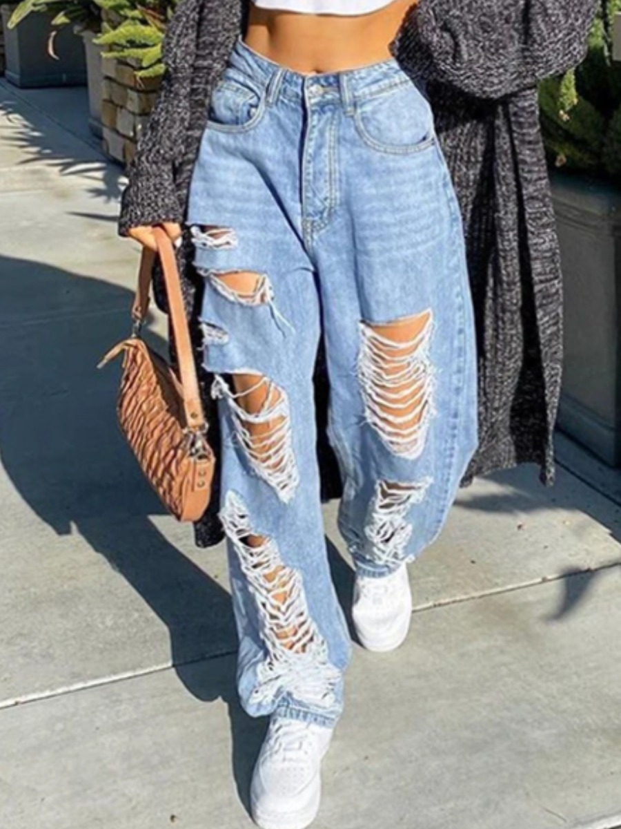 

LW Ripped Stretchy Jeans, Baby blue