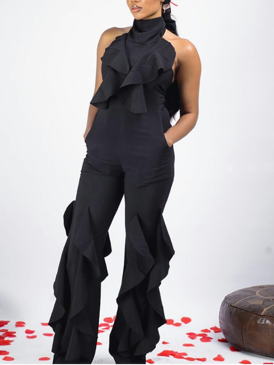 

LW Bandage Flounce Design Backless Jumpsuit, Black