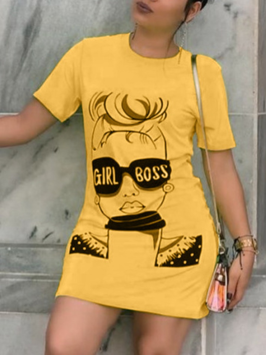

LW Figure Letter Print Dress, Yellow