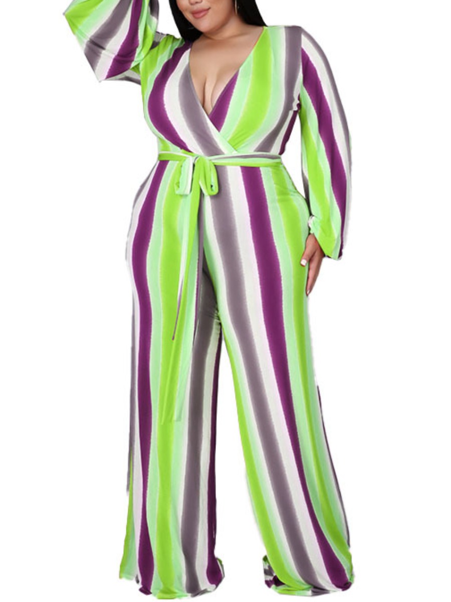 

LW Plus Size Striped Stretchy Jumpsuit, Purple