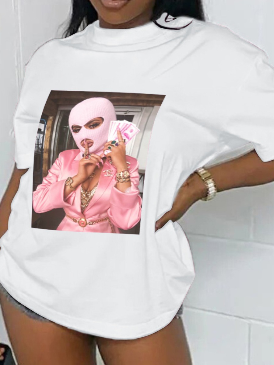 

LW Masked Face Figure Print T-shirt, White
