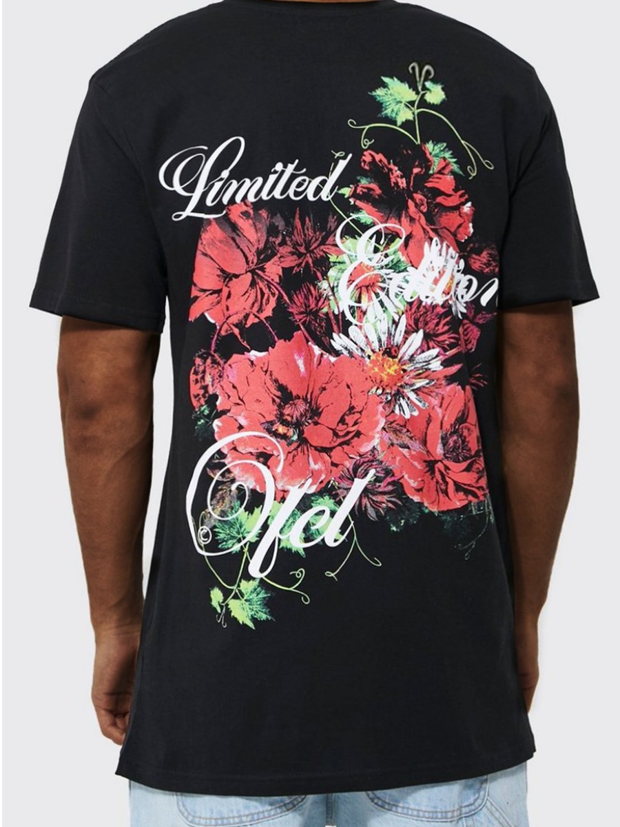 

LW Men Floral Letter Print T-shirt, Black