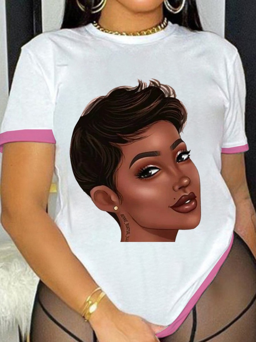 

LW COTTON Round Neck Figure Print T-shirt, White