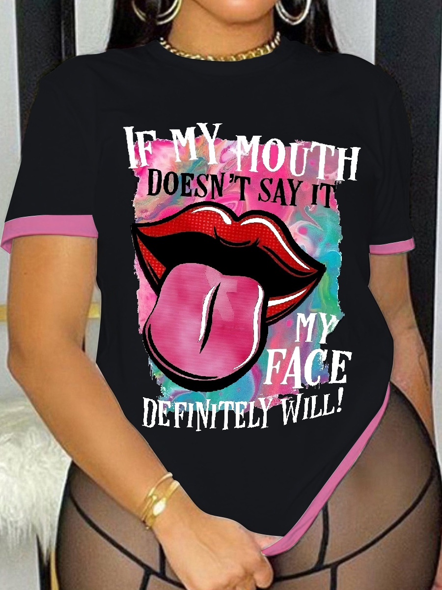 

LW Lip Letter Print T-shirt, Black