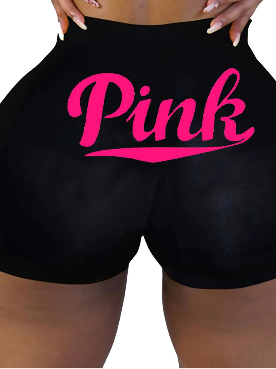 

LW Pink Letter Stretchy Shorts, Black