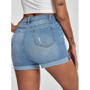 

LW Ripped High Stretchy Denim Shorts, Blue