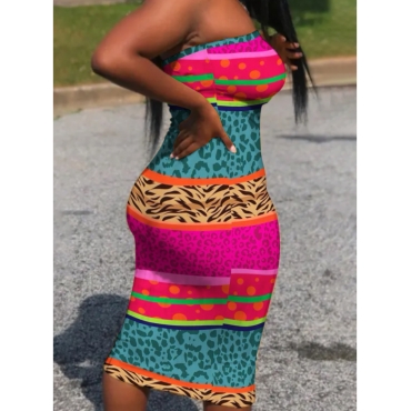 

LW Plus Size Leopard Print Striped Bodycon Dress, Multi