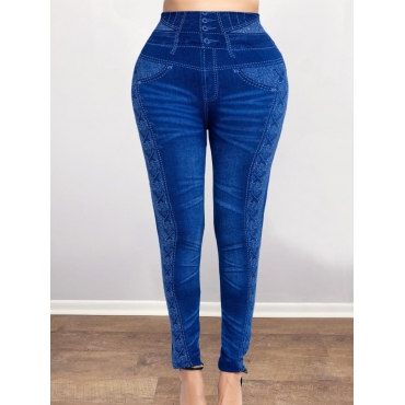 

LW BASICS Plus Size High-waisted Print Skinny Leggings, Blue