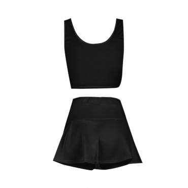 LW Sporty U Neck Flounce Design Black Two Piece Skirt Set