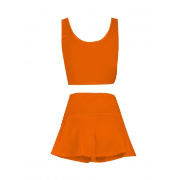 LW Sporty U Neck Flounce Design Orange Two Piece Skirt Set
