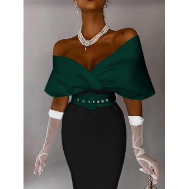

LW Off The Shoulder Belt Design Dress, Green