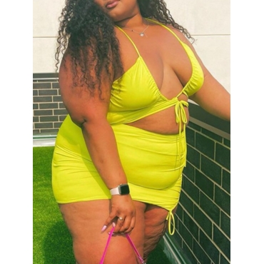 

LW Plus Size Drawstring Ruched Skirt Set, Yellow
