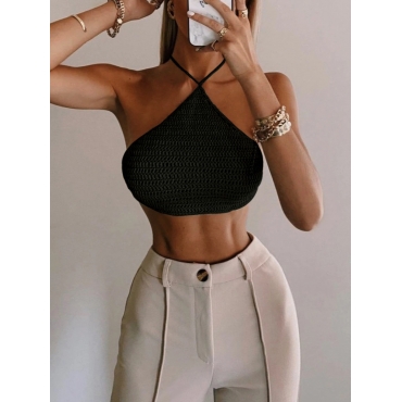 

LW Handmade Crop Top Rib-Knit Camisole, Black