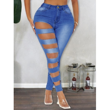 

LW Plus Size Ripped High Stretchy Jeans, Blue