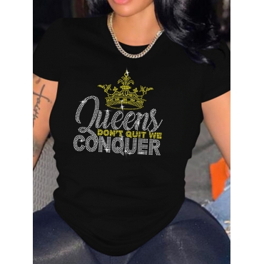 

LW Plus Size Rhinestone Crown Letter Decor T-shirt, Black