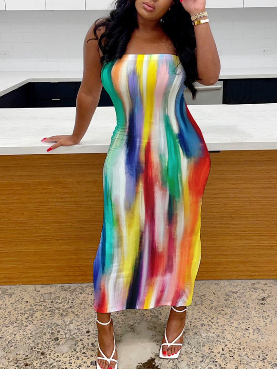 LW Tie-dye Backless Slit Bodycon Dress, Multi