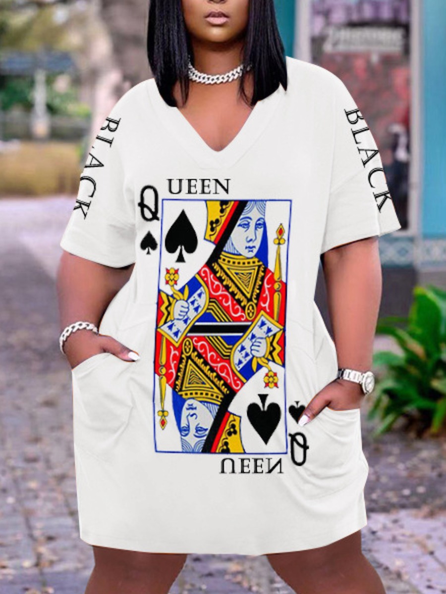 

LW Poker Letter Print Dress, White