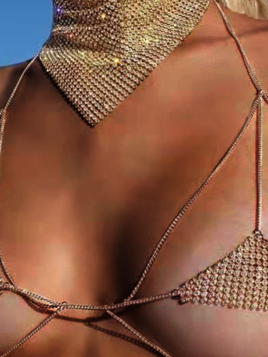 

LW SXY Rhinestone Bra Design Body Jewelry, Gold