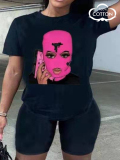 LW COTTON Street O Neck Masked Face Print Black T-shirt