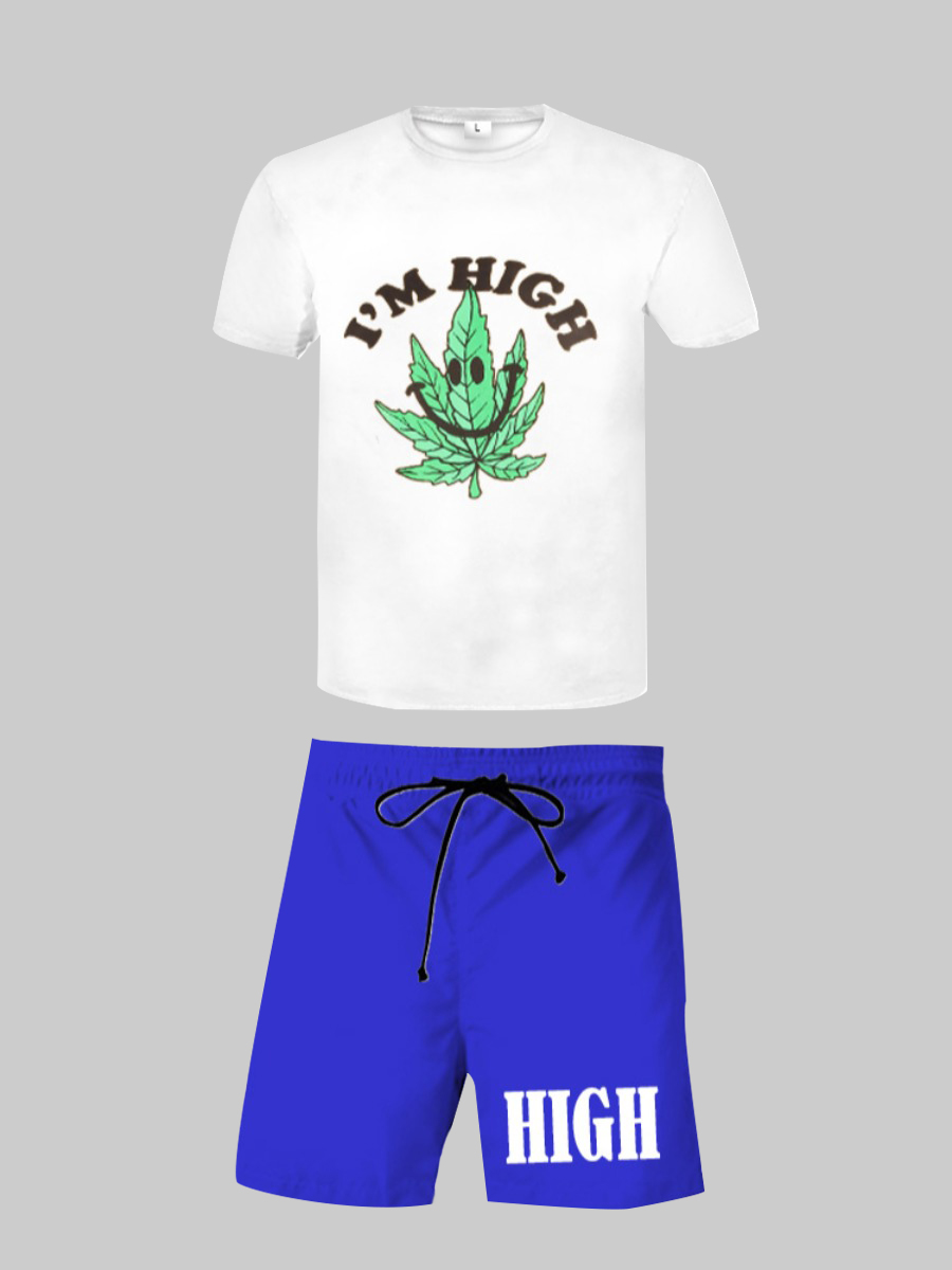 LW Men Pullovers Letter Print Shorts Set