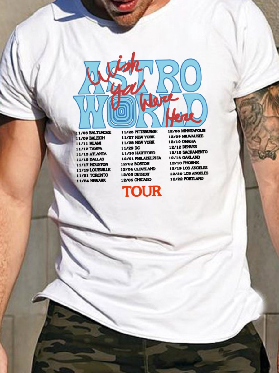 

LW Men Round Neck Letter Print T-shirt, White